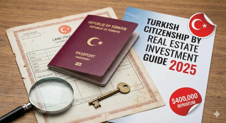 400 bin dolar kuralı ve gayrimenkul yatırımı ile vatandaşlığı temsil eden Tapu üzerinde Türk Pasaportu.